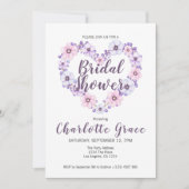 ブライダルシャワーフラワーハートパープルホワイト 招待状 (正面)