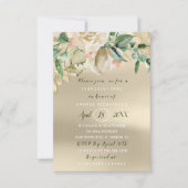 ブライダルシャワーフラワーブランチアイボリーグリーン金ゴールドバラ 招待状 (正面)