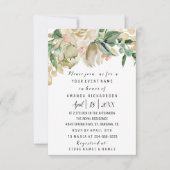 ブライダルシャワーフラワーブランチグリーナリーホワイトグリッター 招待状 (正面)