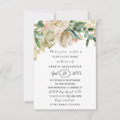 ブライダルシャワーフラワーブランチグリーングリッターホワイト 招待状 (正面)