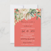 ブライダルシャワーフラワーブランチコーラルグリーンミントバラ 招待状 (正面)