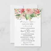 ブライダルシャワーフラワーブランチミントバラ赤面ホワイト 招待状 (正面)