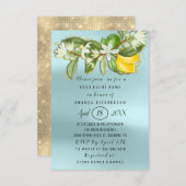 ブライダルシャワーフラワーブランチレモングリーン金ゴールド 招待状 (正面/裏面)