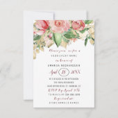 ブライダルシャワーフラワーブランチ緑の金ゴールドバラ白 招待状 (正面)