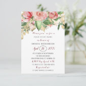 ブライダルシャワーフラワーブランチ緑の金ゴールドバラ白 招待状 (スタンド正面)