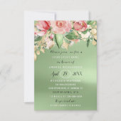 ブライダルシャワーフラワーブランチ緑ピンク金ゴールド 招待状 (正面)