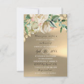 ブライダルシャワーフラワーブランチ緑金ゴールドバラ 素朴 招待状 (正面)