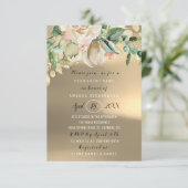 ブライダルシャワーフラワーブランチ緑金ゴールドバラ 素朴 招待状 (スタンド正面)