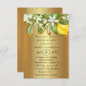 ブライダルシャワーフラワーブルンチレモンツリーゴールデン 招待状 (正面/裏面)