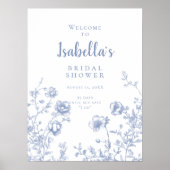 ブライダルシャワーフランスのトイルブルーフローラ歓迎 ポスター (正面)