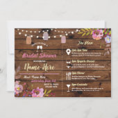 ブライダルシャワーフローラウッドジャーズピンク旅程 招待状 (正面)