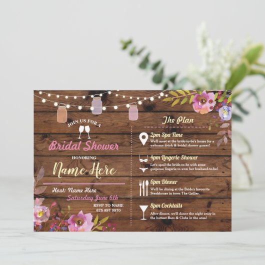 ブライダルシャワーフローラウッドジャーズピンク旅程 招待状 (スタンド正面)