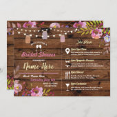 ブライダルシャワーフローラウッドジャーズピンク旅程 招待状 (正面/裏面)