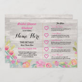 ブライダルシャワーフローラウッ素朴ドピンク招待状 招待状 (正面/裏面)