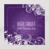 ブライダルシャワーフローラエレガントが紫色に旋回 招待状 (正面/裏面)