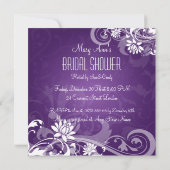 ブライダルシャワーフローラエレガントが紫色に旋回 招待状 (裏面)