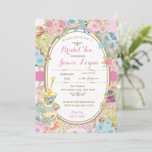 ブライダルシャワーフローラティーパーティの招待状 招待状 (スタンド正面)