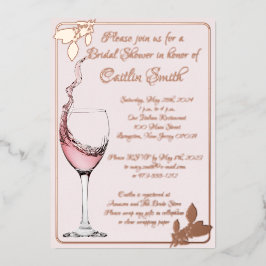 ブライダルシャワーフローラトースト、赤面ピンク、バラ金ゴールド 箔招待状