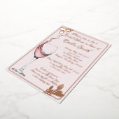 ブライダルシャワーフローラトースト、赤面ピンク、バラ金ゴールド 箔招待状 (回転した状態)