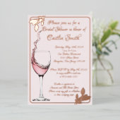 ブライダルシャワーフローラトースト、赤面ピンク、バラ金ゴールド 箔招待状 (立ち正面)