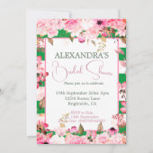 ブライダルシャワーフローラバラグリーンピンクストライプ 招待状 (正面)