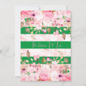 ブライダルシャワーフローラバラグリーンピンクストライプ 招待状 (裏面)