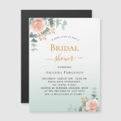 ブライダルシャワーフローラバラ金ゴールドグリーンリー贅沢 マグネット招待状 (正面/裏面)