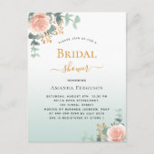 ブライダルシャワーフローラバラ金ゴールド インビテーションポストカード (正面)