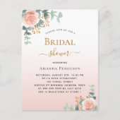 ブライダルシャワーフローラバラ金ゴールド インビテーションポストカード (正面)