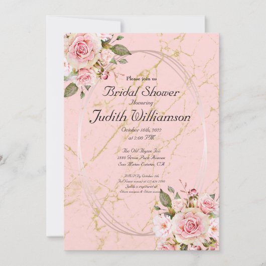 ブライダルシャワーフローラピンクフラットアナウンスメントカード 案内状 (正面)