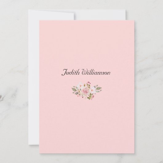 ブライダルシャワーフローラピンクフラットアナウンスメントカード 案内状 (裏面)