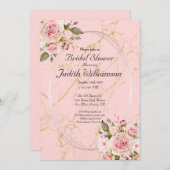 ブライダルシャワーフローラピンクフラットアナウンスメントカード 案内状 (正面/裏面)