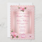 ブライダルシャワーフローラピンクローズハイティーパーティー 招待状 (正面)