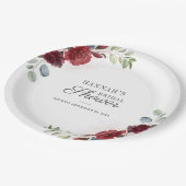 ブライダルシャワーフローラブルガンディウォーターのカラー赤面 ペーパープレート (アングル)
