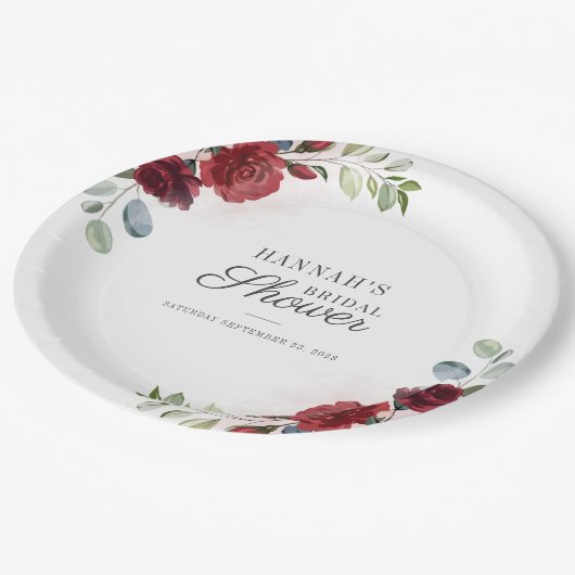 ブライダルシャワーフローラブルガンディウォーターのカラー赤面 ペーパープレート (アングル)