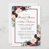 ブライダルシャワーフローラブルガンディブルー招待状 招待状 (正面)