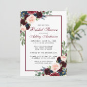 ブライダルシャワーフローラブルガンディブルー招待状 招待状 (スタンド正面)