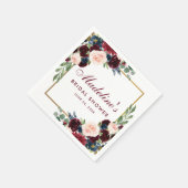 ブライダルシャワーフローラブルガンディーブルー金ゴールドホワイト スタンダードカクテルナプキン (角)