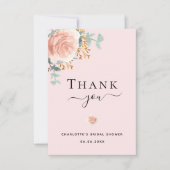ブライダルシャワーフローラユーカリバラ金ゴールドピンク サンキューカード (正面)
