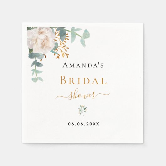ブライダルシャワーフローラユーカリ緑エレガント スタンダードカクテルナプキン (正面)