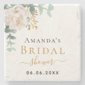 ブライダルシャワーフローラユーカリ緑エレガント ストーンコースター (正面)