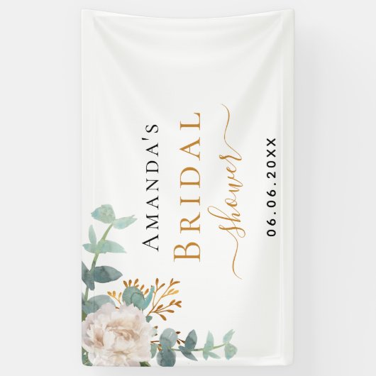 ブライダルシャワーフローラユーカリ緑エレガント 横断幕 (縦)