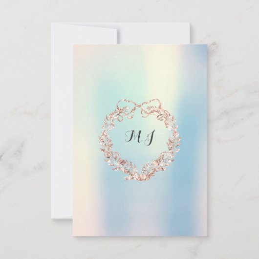 ブライダルシャワーフローラリースアイボリーピンクオパールブルー 招待状 (裏面)