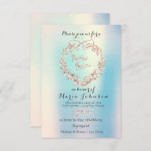 ブライダルシャワーフローラリースアイボリーピンクオパールブルー 招待状 (正面/裏面)