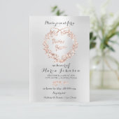 ブライダルシャワーフローラリースシルバーピンクローズ金ゴールド 招待状 (スタンド正面)