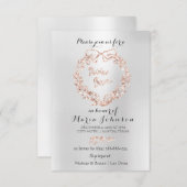 ブライダルシャワーフローラリースシルバーピンクローズ金ゴールド 招待状 (正面/裏面)