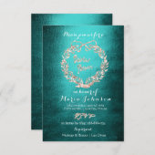 ブライダルシャワーフローラリースバラ金ゴールドティール（緑がかった色） 招待状 (正面/裏面)