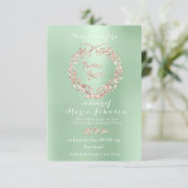 ブライダルシャワーフローラリースミントピンクローズ金ゴールド 招待状 (スタンド正面)
