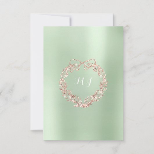 ブライダルシャワーフローラリースミントピンクローズ金ゴールド 招待状 (裏面)