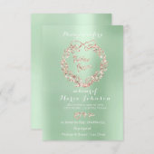 ブライダルシャワーフローラリースミントピンクローズ金ゴールド 招待状 (正面/裏面)